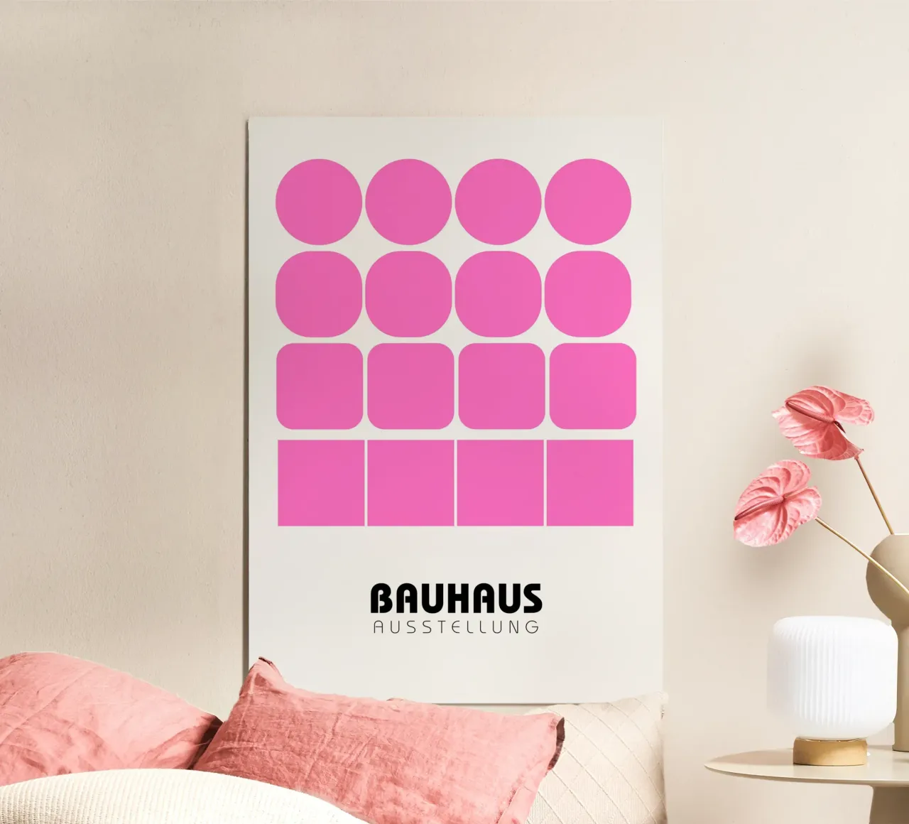 Poster della mostra Bauhaus Forme geometriche rosa poster con telaio in plastica da NorwesClub