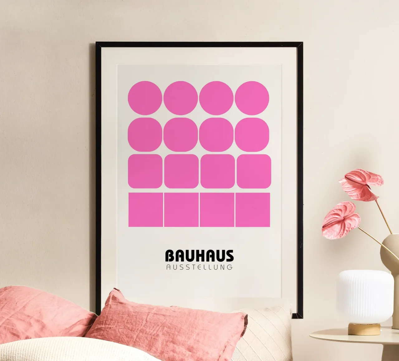 Poster della mostra Bauhaus Forme geometriche rosa poster con telaio in plastica da NorwesClub