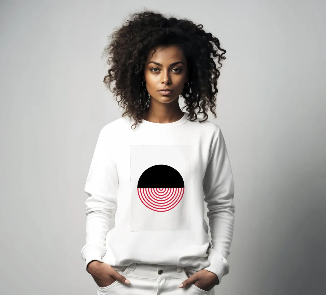 Geometric Split Circle Red Arcs Modern Art Print sweatshirt by NorwesClub