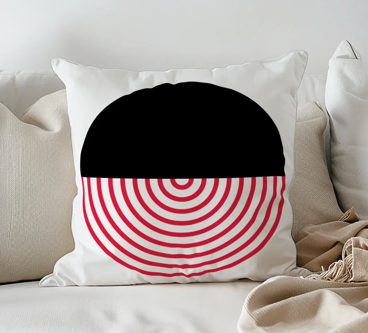 Geometric Split Circle Red Arcs Modern Art Print decorative cushion by NorwesClub