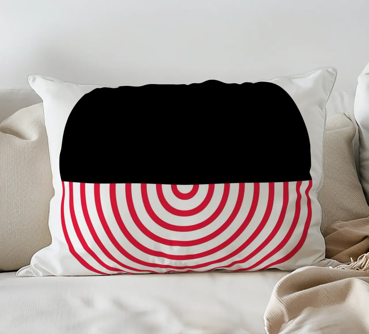 Geometric Split Circle Red Arcs Modern Art Print decorative cushion by NorwesClub