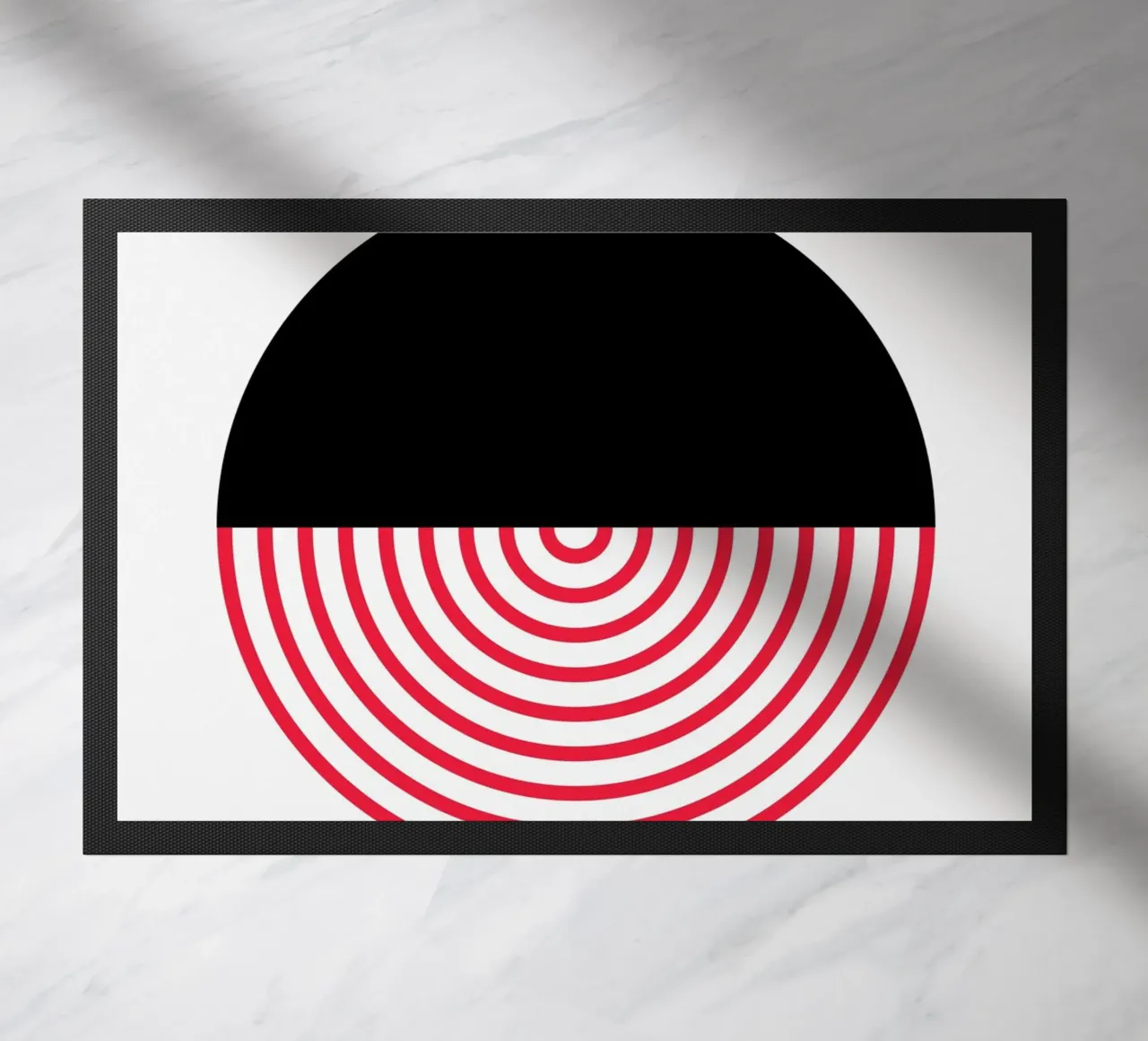 Geometric Split Circle Red Arcs Modern Art Print doormat by NorwesClub