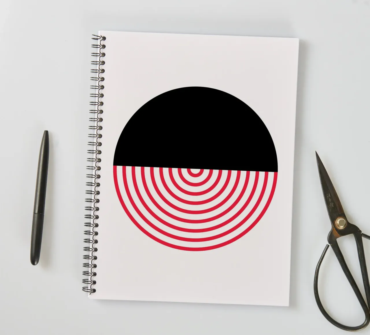 Geometric Split Circle Red Arcs Modern Art Print spiral notebook by NorwesClub