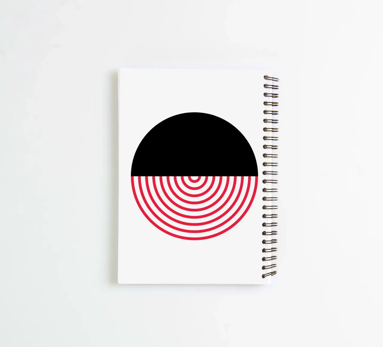 Geometric Split Circle Red Arcs Modern Art Print spiral notebook by NorwesClub