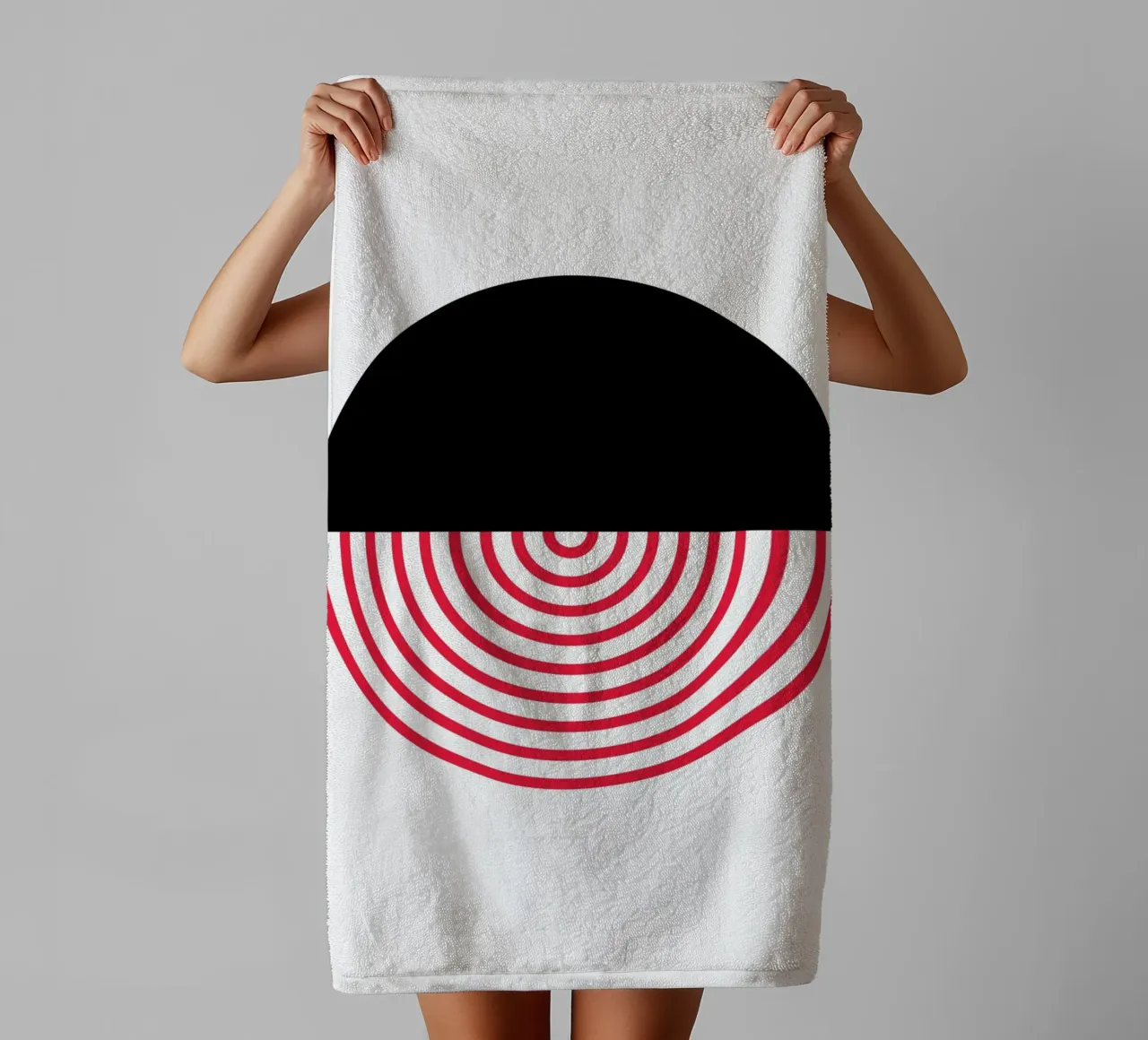 Geometric Split Circle Red Arcs Modern Art Print towel by NorwesClub