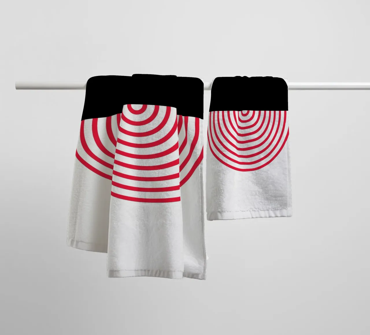 Geometric Split Circle Red Arcs Modern Art Print towel by NorwesClub