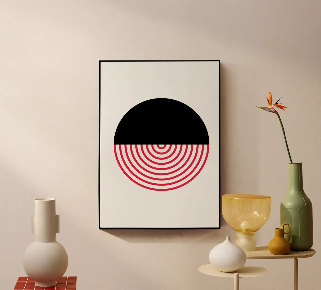 Geometrischer geteilter Kreis rote Bögen Moderner Kunstdruck Acryl-Glas von NorwesClub