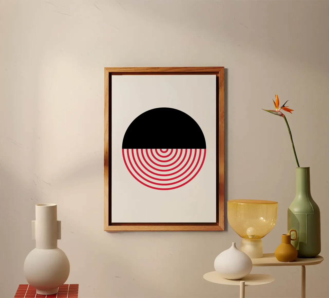 Geometric Split Circle Red Arcs Modern Art Print alu-dibond by NorwesClub