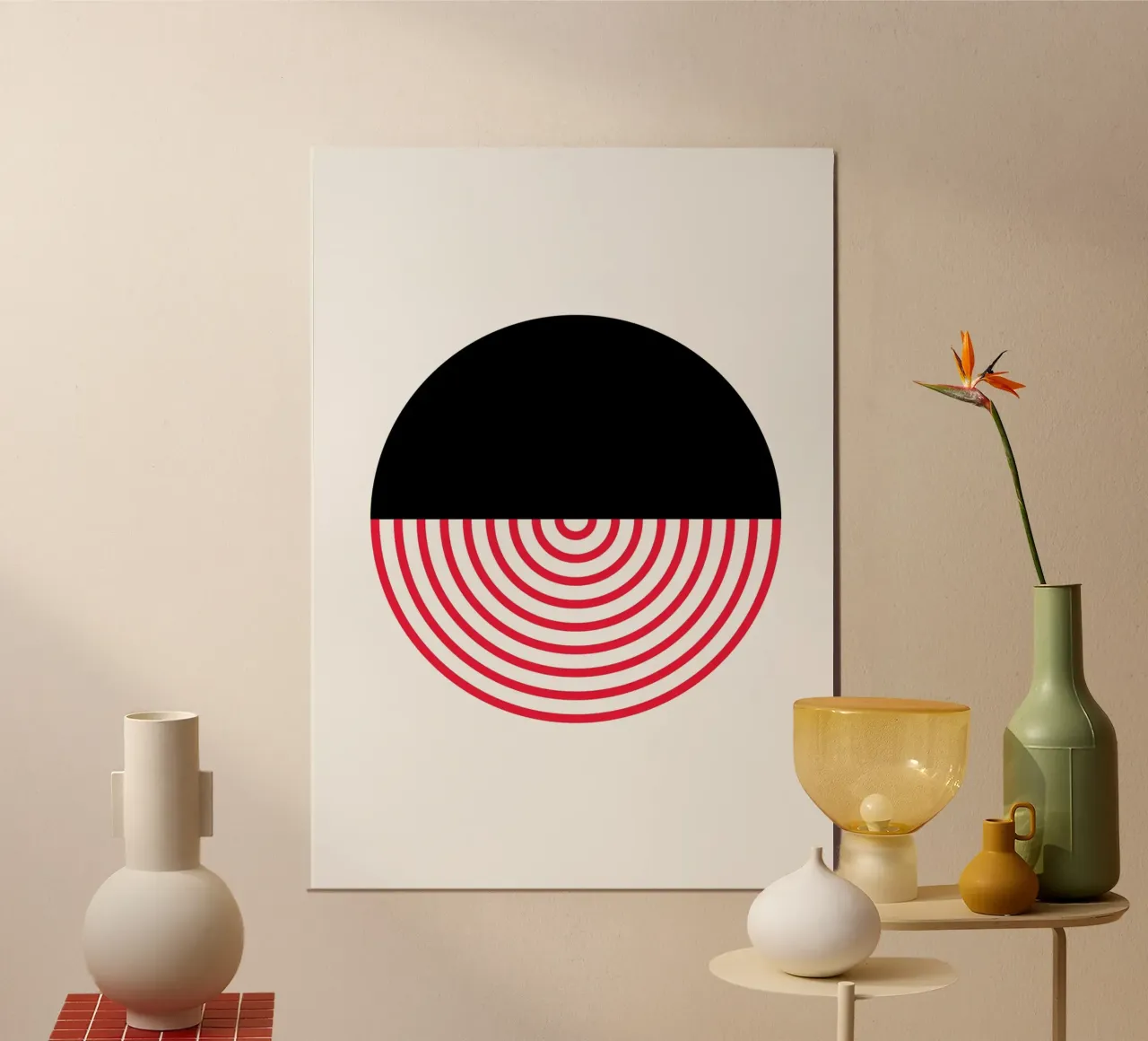 Geometric Split Circle Red Arcs Modern Art Print alu-dibond by NorwesClub