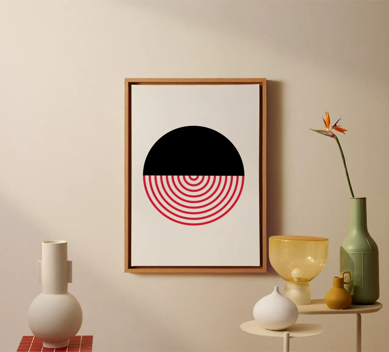 Geometric Split Circle Red Arcs Modern Art Print canvas by NorwesClub
