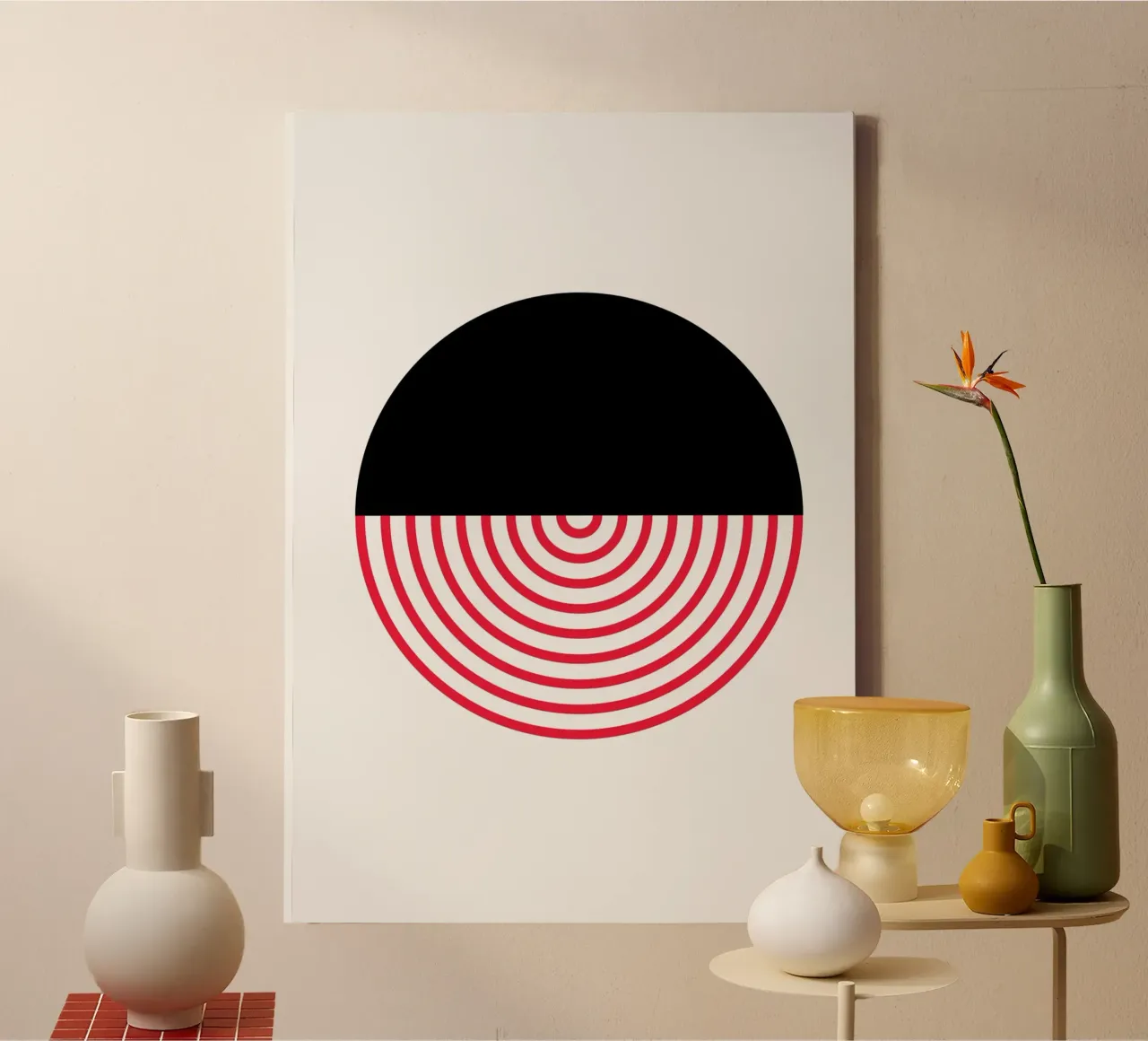 Geometric Split Circle Red Arcs Modern Art Print canvas by NorwesClub