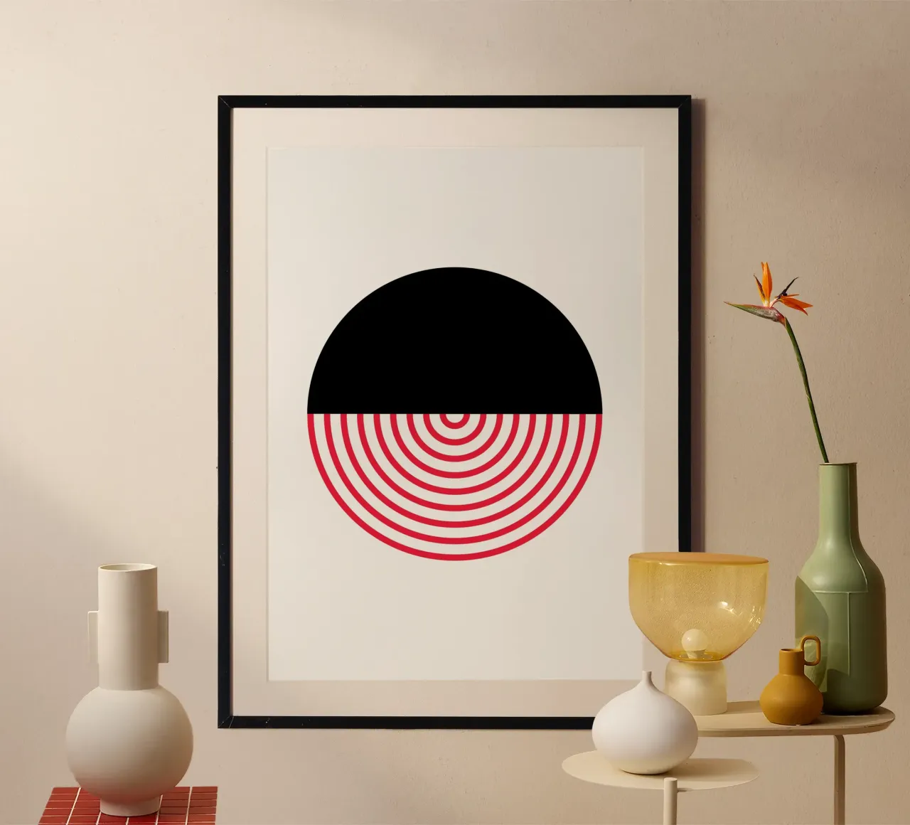 Geometric Split Circle Red Arcs Modern Art Print hahnemühle by NorwesClub