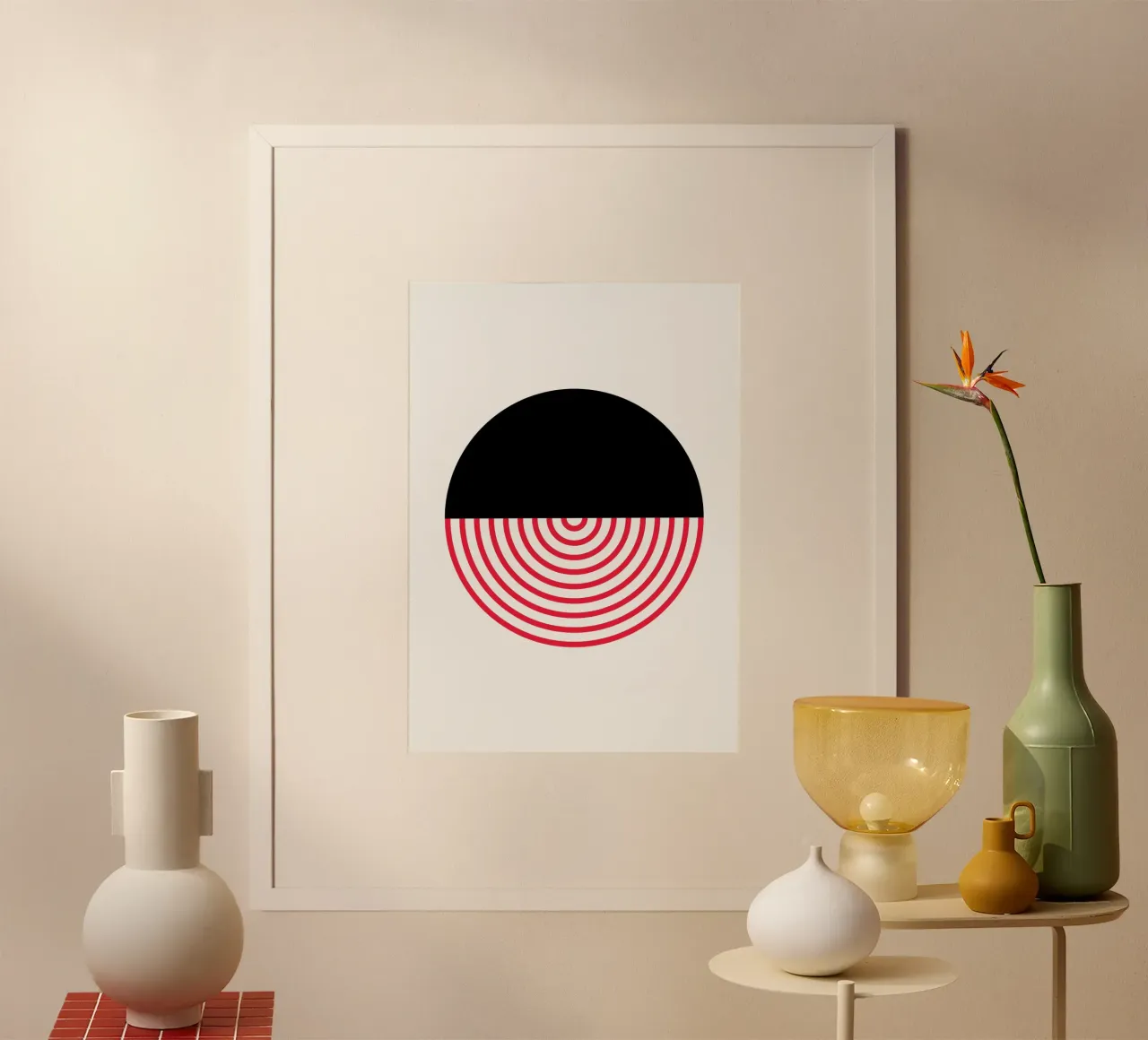 Geometric Split Circle Red Arcs Modern Art Print hahnemühle by NorwesClub