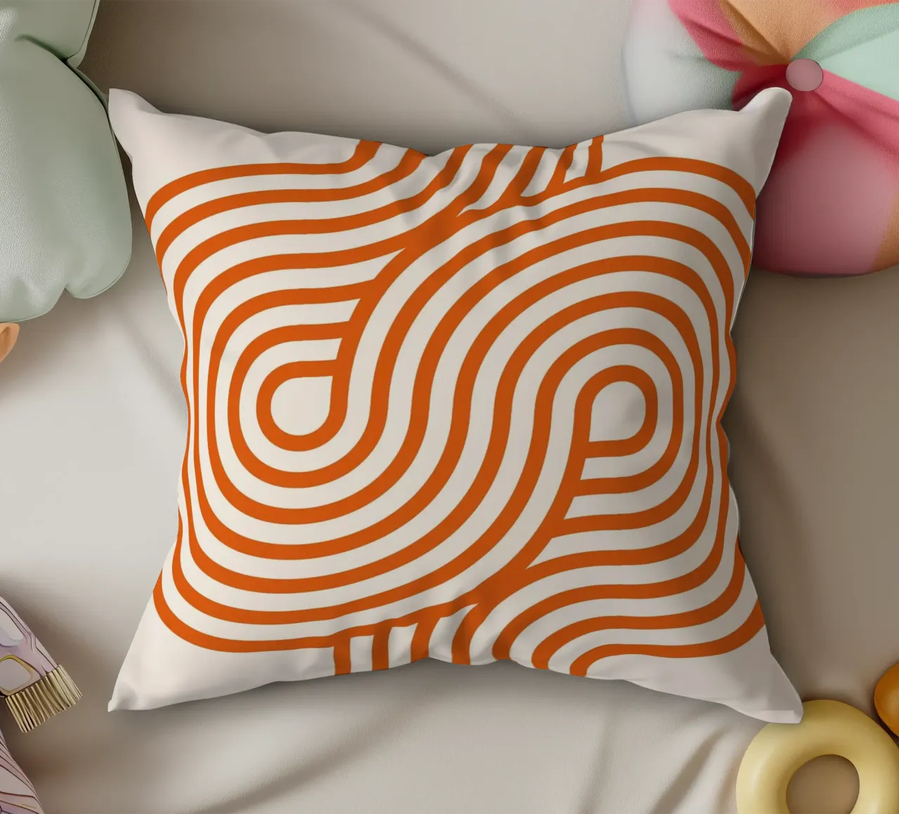 Retro Modern Orange Loop Lines Abstract Poster decorative cushion by NorwesClub