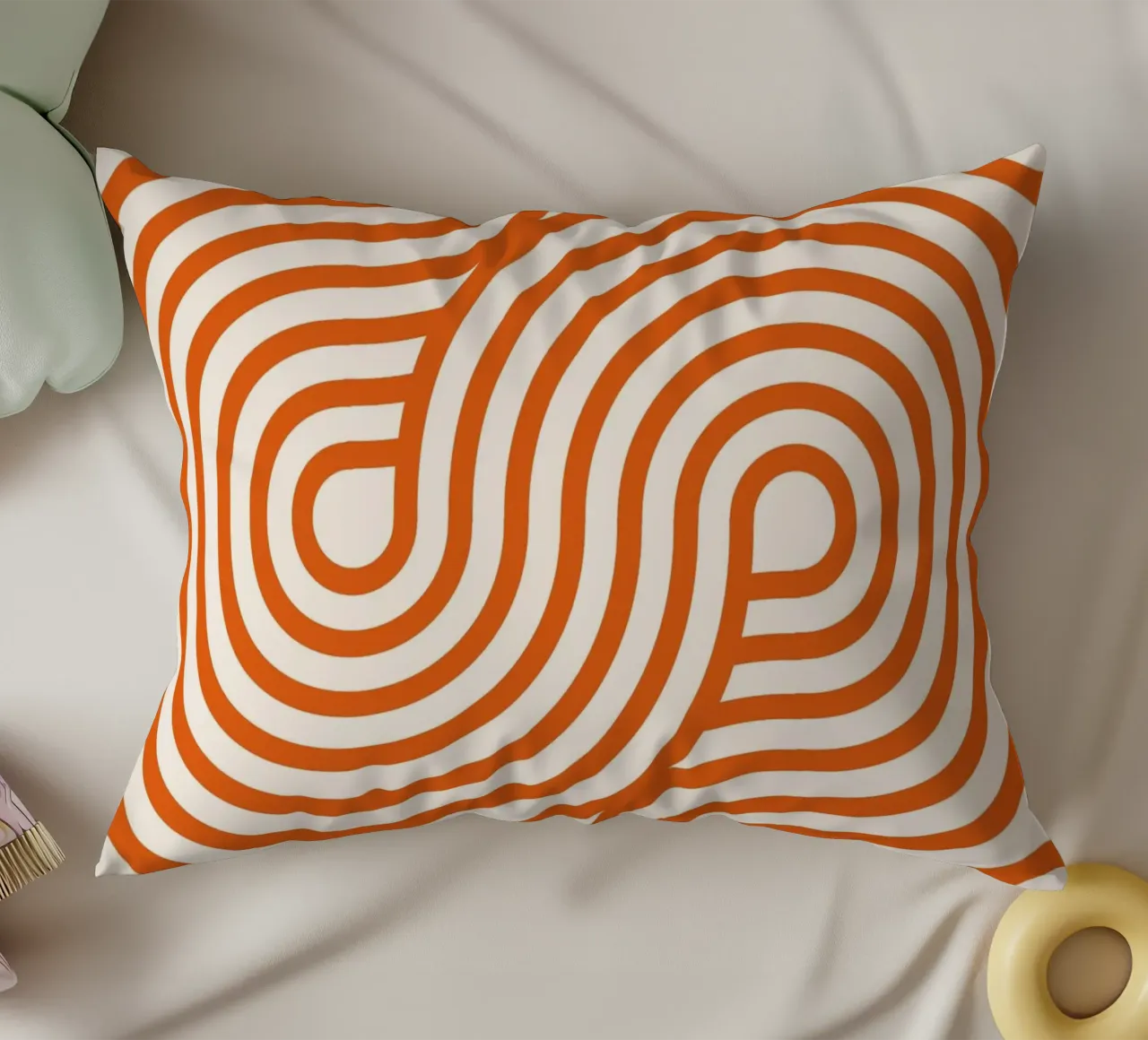 Retro Modern Orange Loop Lines Abstract Poster decorative cushion by NorwesClub