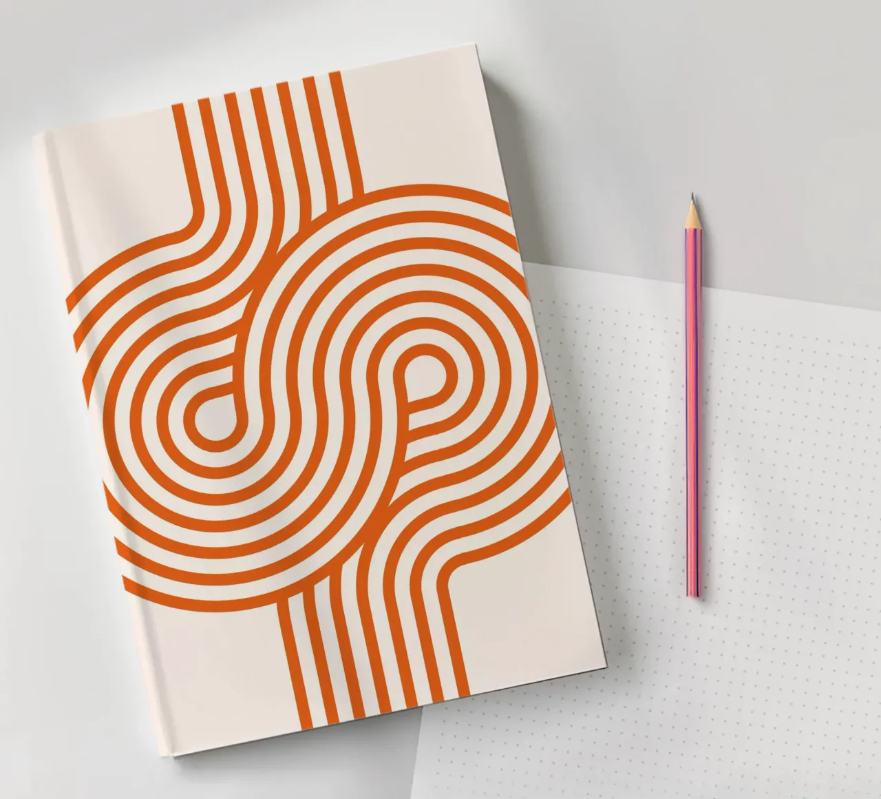 Retro Modern Orange Loop Lines Abstract Poster notebook by NorwesClub