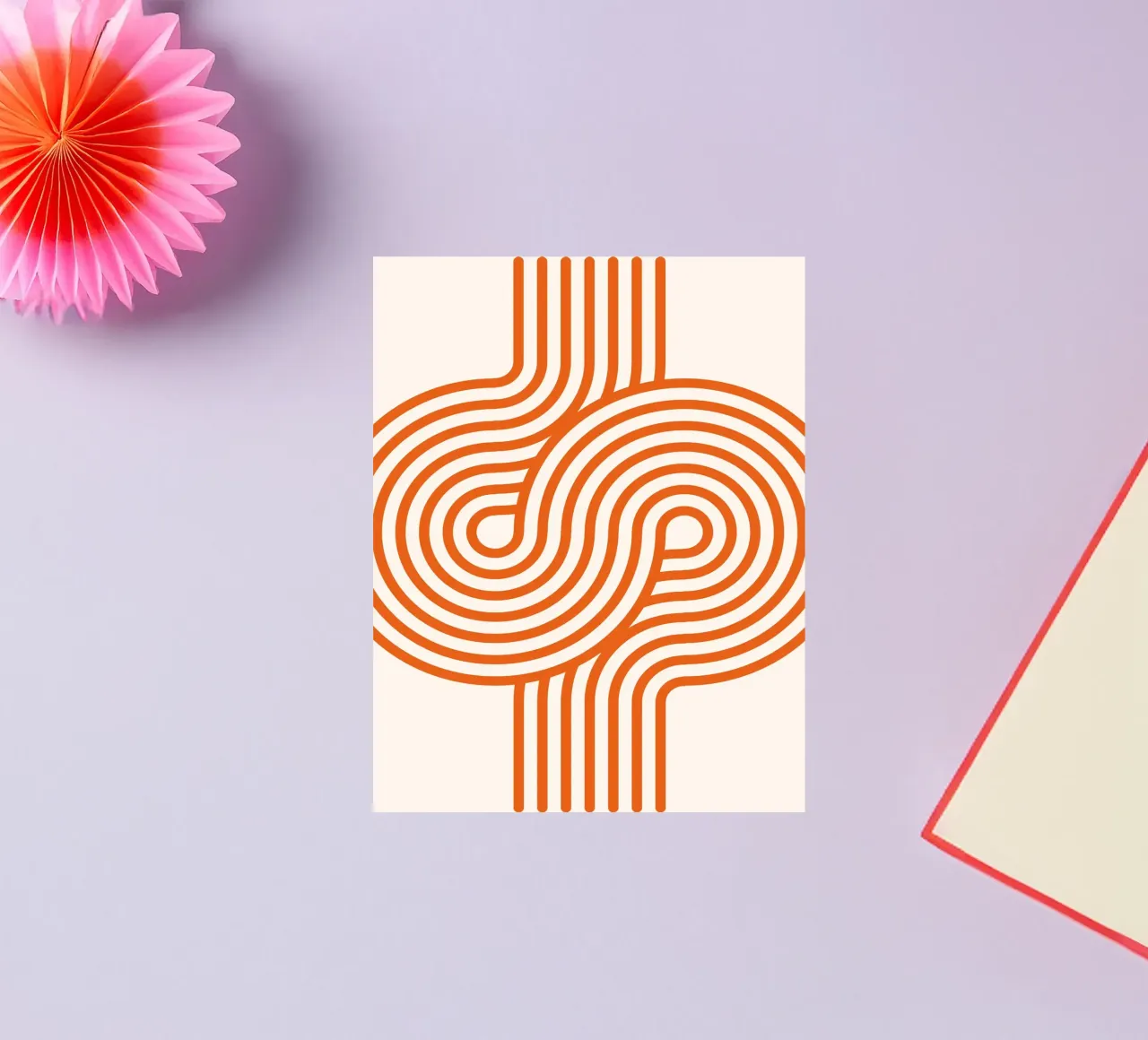 Retro Modern Orange Loop Lines Póster abstracto pegatina de NorwesClub