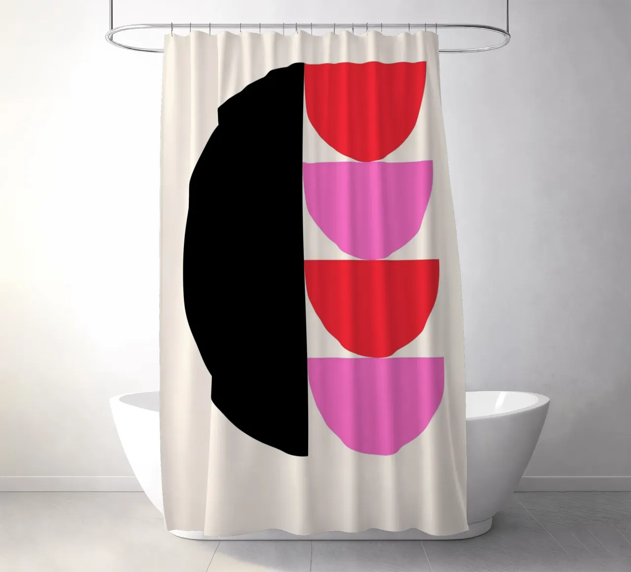 Forme geometriche moderne Nero Rosa Rosso Poster tenda da doccia da NorwesClub