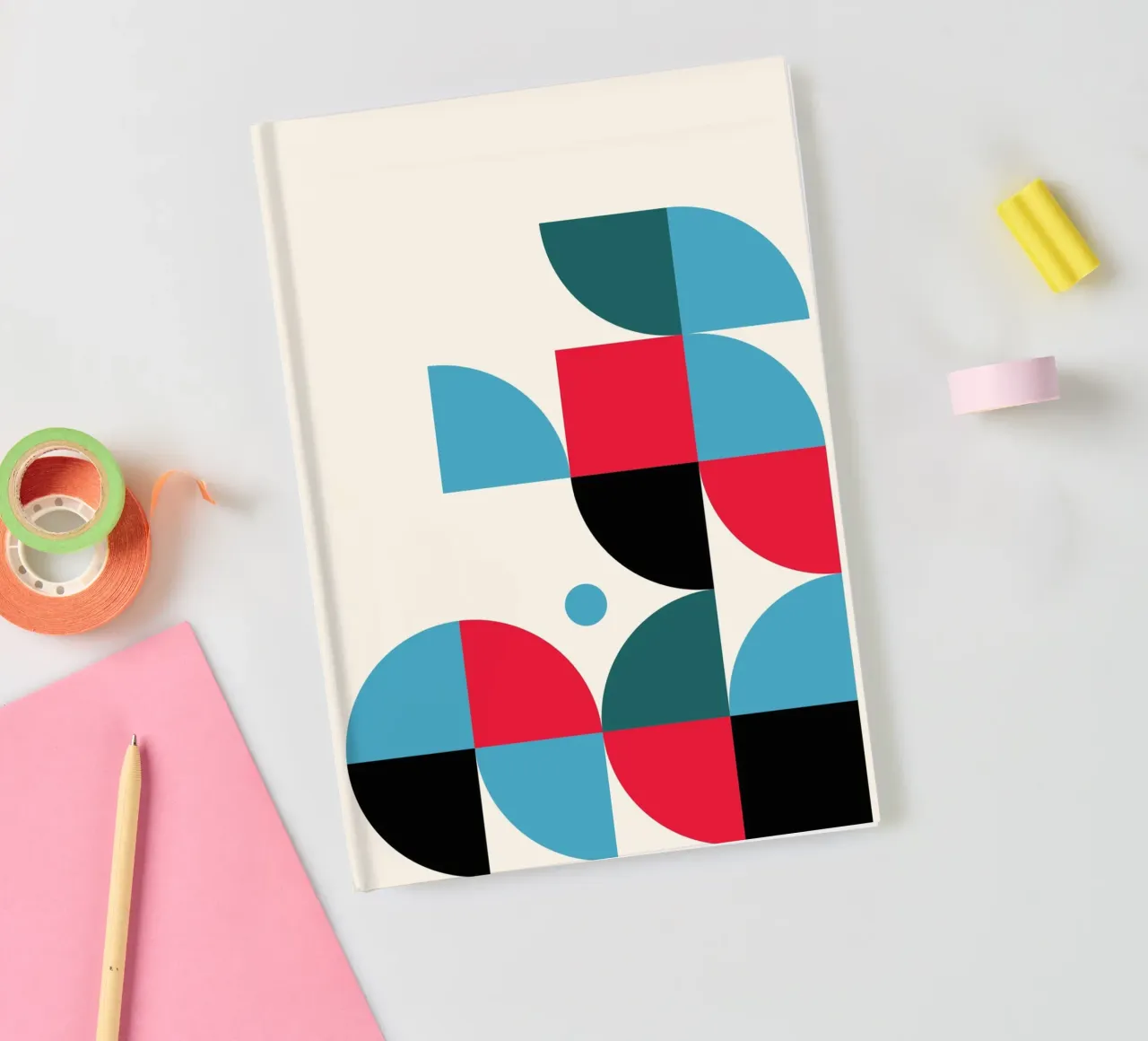 Modern Grid BW Bauhaus Geometric Pattern Poster notebook by NorwesClub