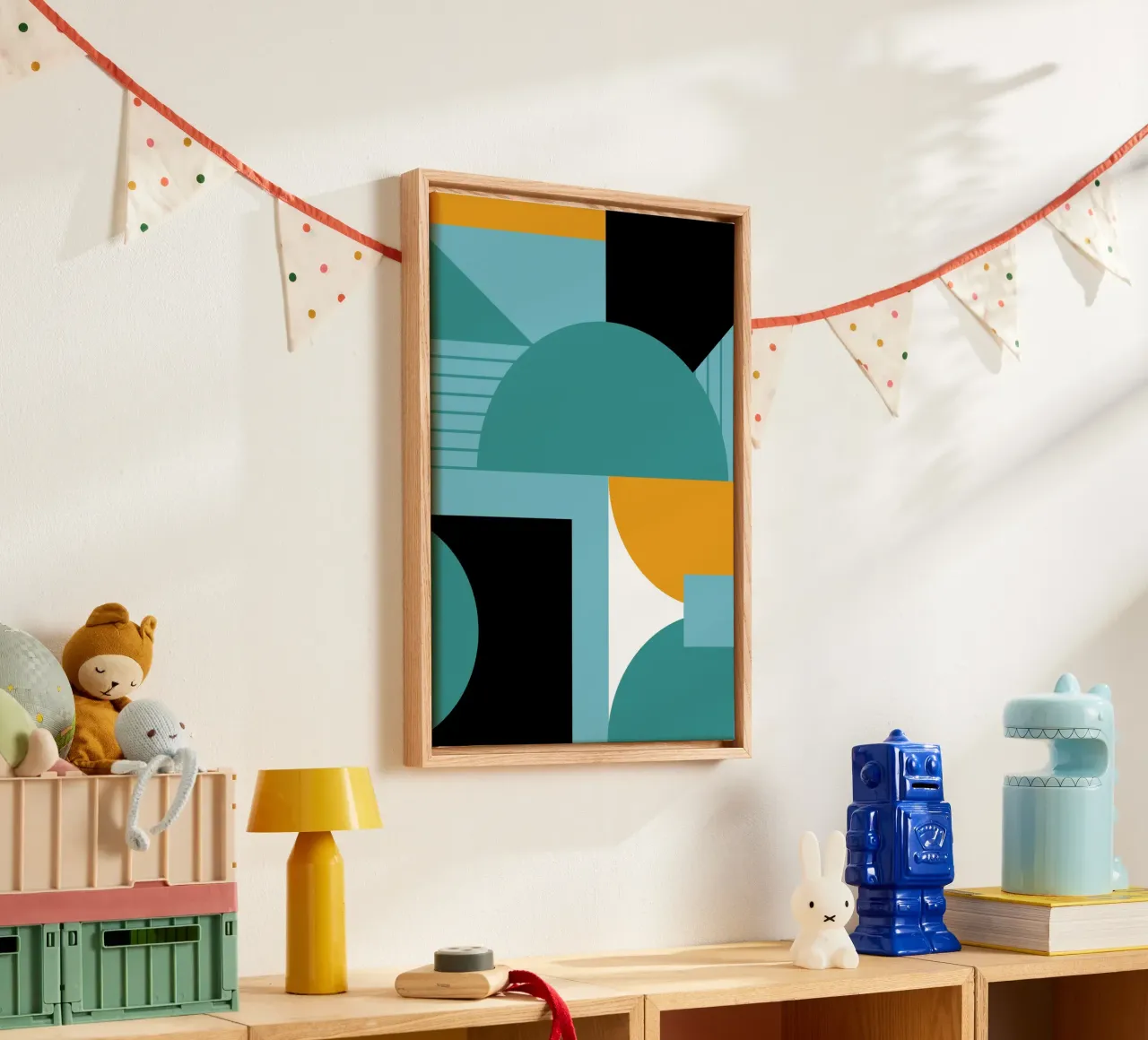 Mid Eeuw Modern BW Geometrisch Abstract Poster canvas met Baklijst van NorwesClub