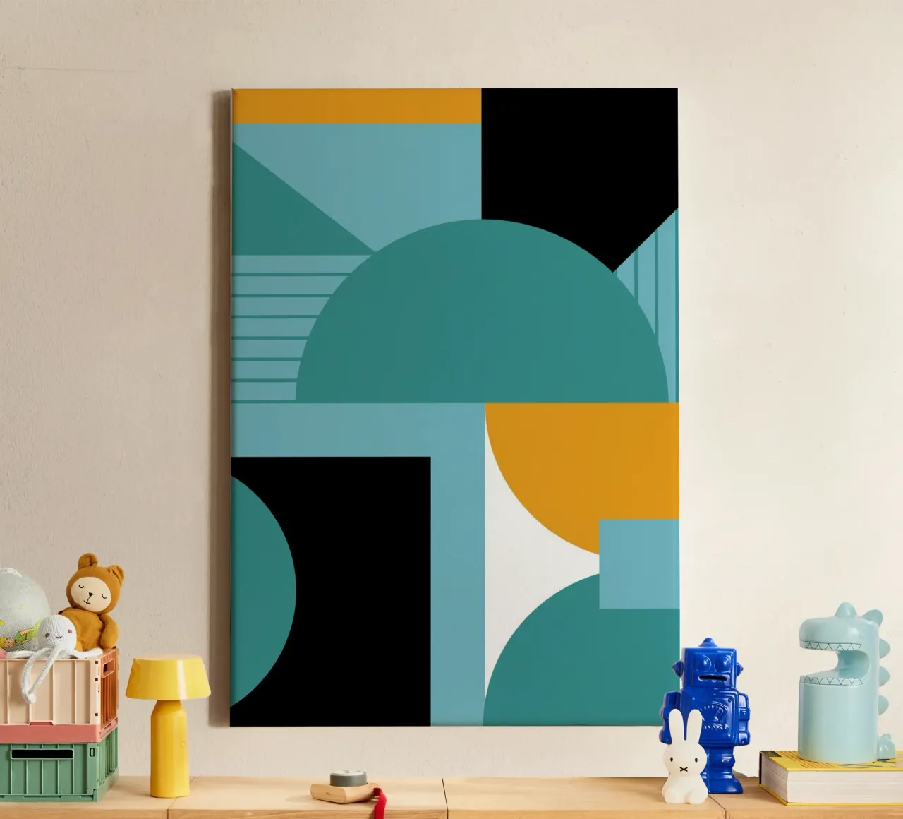 Mid Eeuw Modern BW Geometrisch Abstract Poster canvas met Baklijst van NorwesClub
