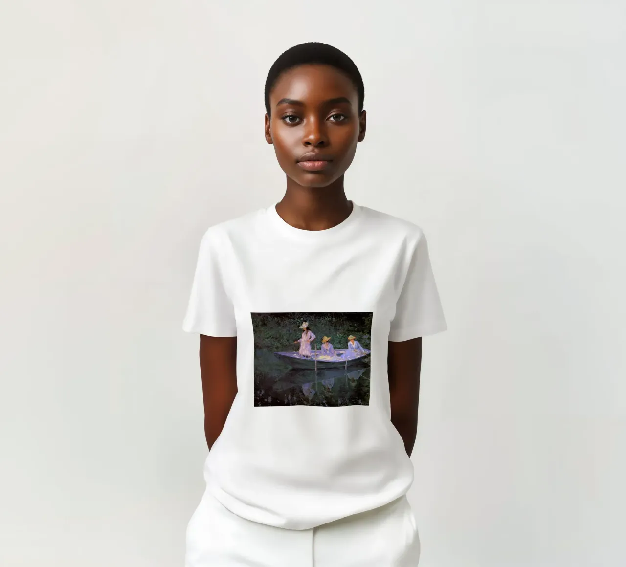 3 donne che pescano con una barca claude monet t-shirt da belong shop