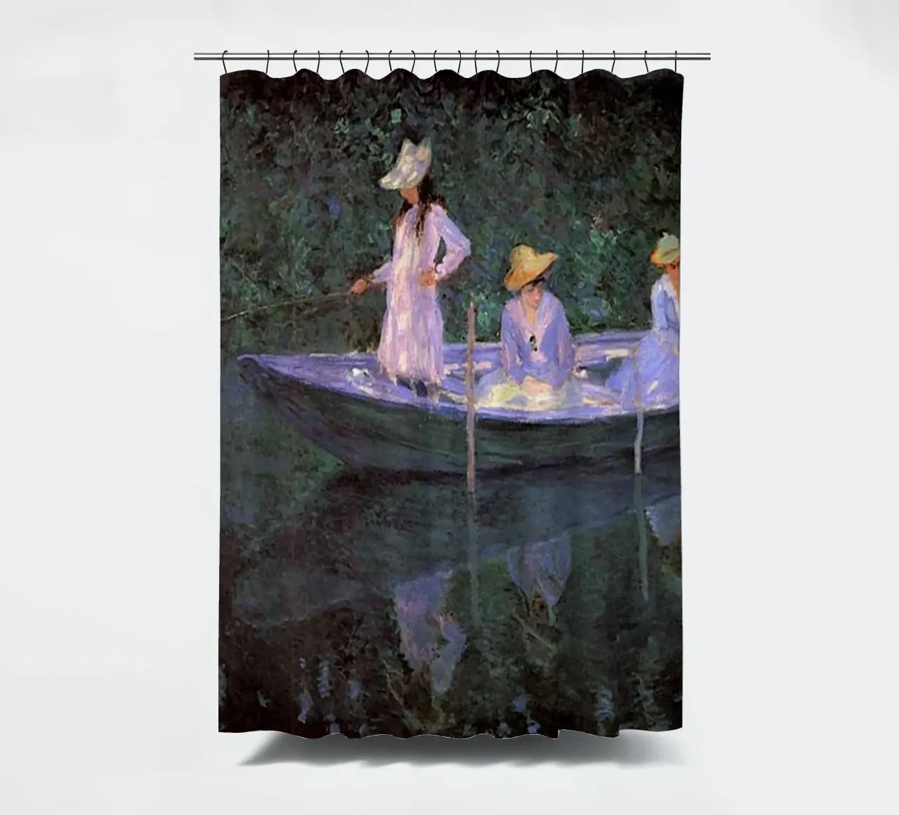 3 frauen beim fischen in einem boot claude monet Duschvorhang von belong shop