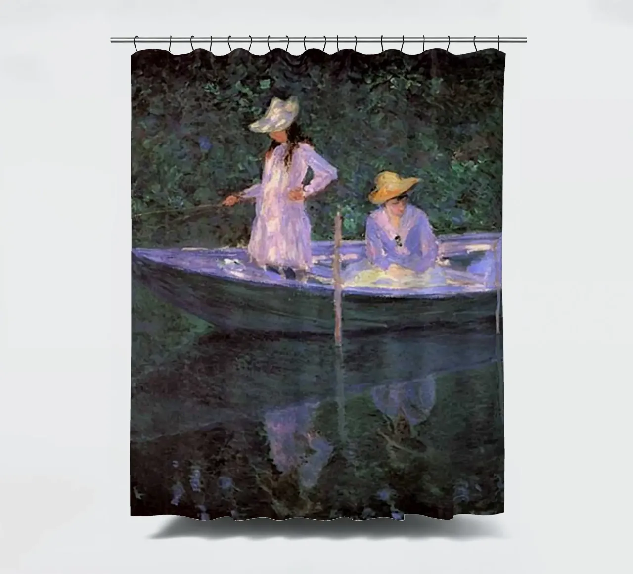 3 frauen beim fischen in einem boot claude monet Duschvorhang von belong shop