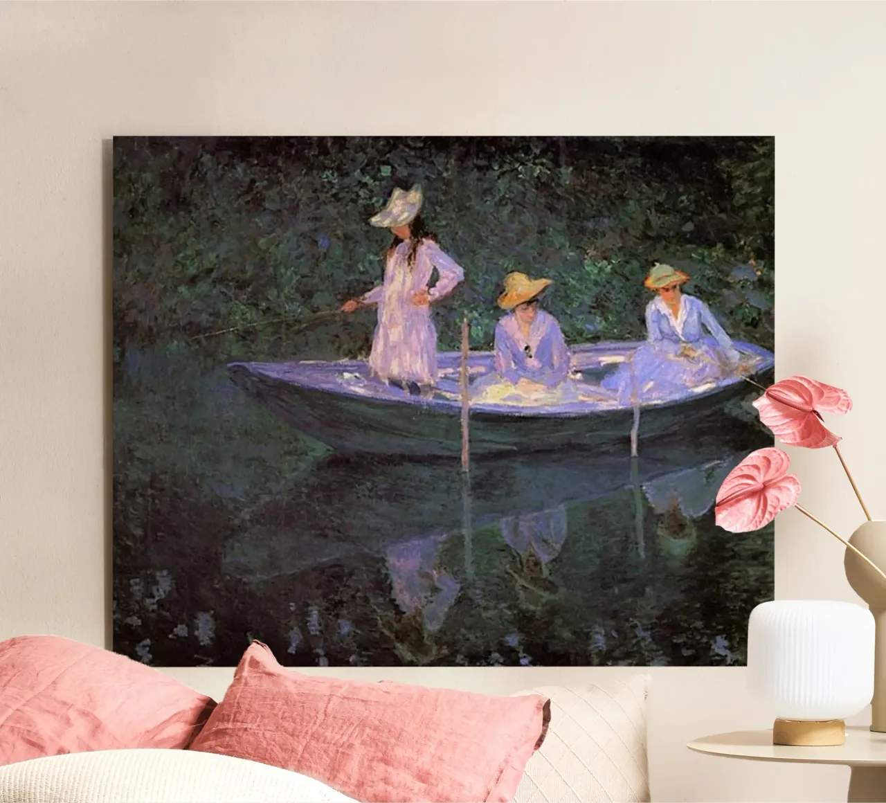 3 donne che pescano con una barca claude monet alluminio dibond da belong shop