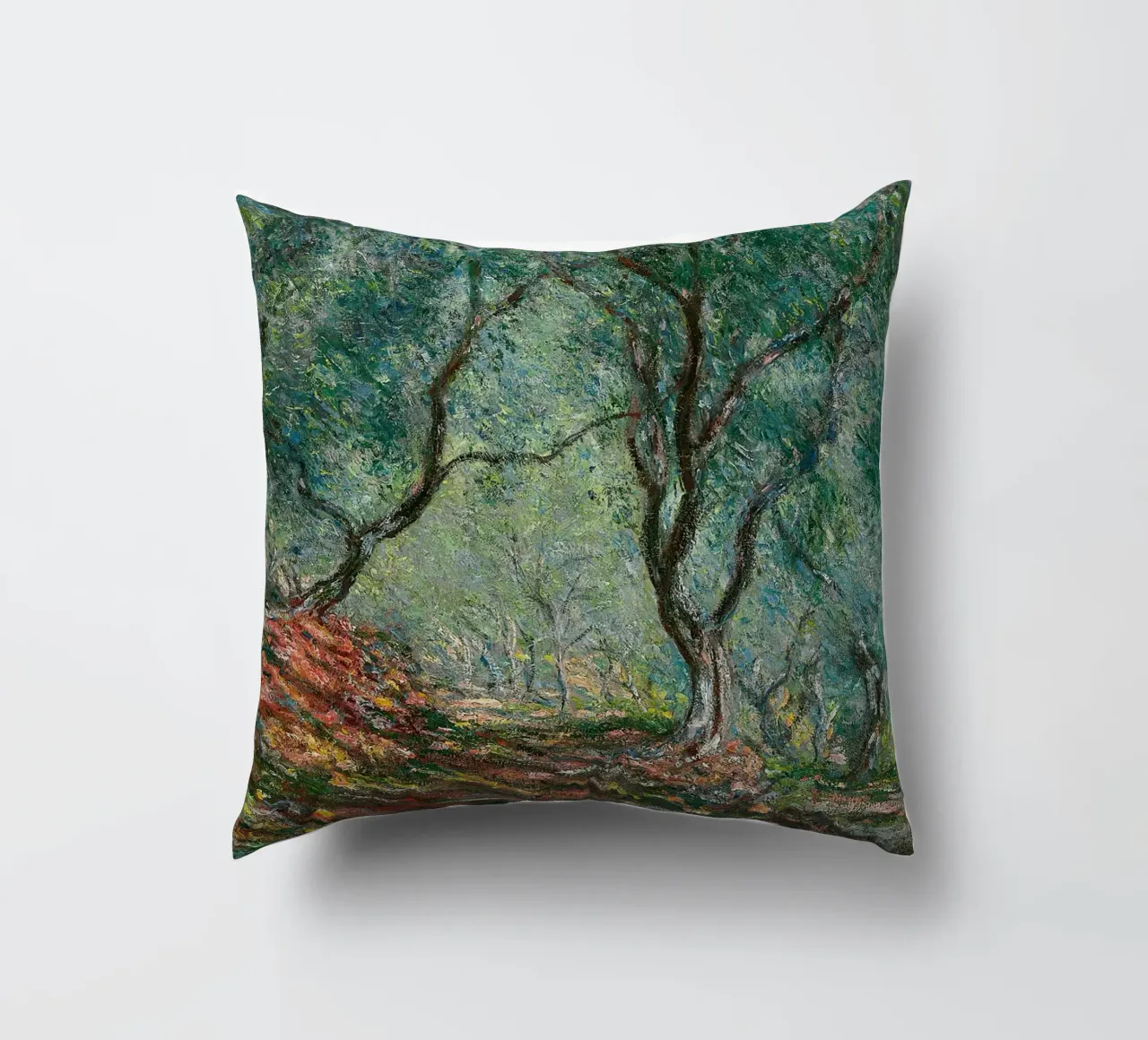 Claude Monet – Olive Grove in the Moreno Garden (1884) decorative cushion by Wirla
