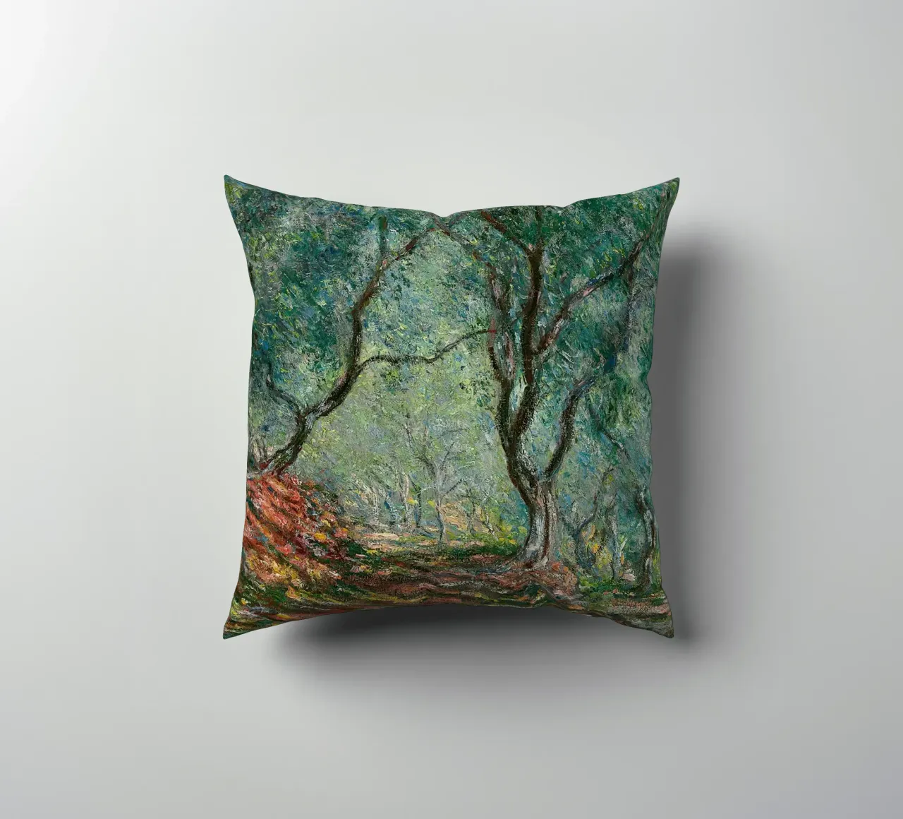 Claude Monet – Olive Grove in the Moreno Garden (1884) decorative cushion by Wirla