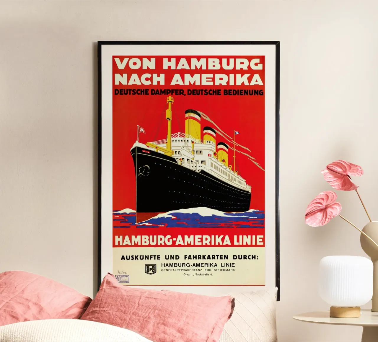 From Hamburg to America poster con telaio in legno da ARTOTHEK
