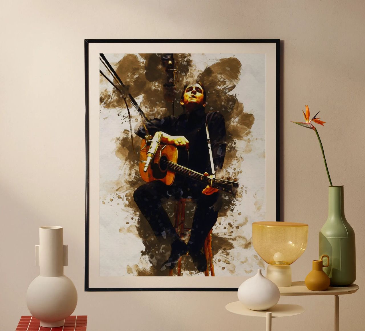 Smudge Portrait Johnny Cash au studio d'enregistrement poster de Gunawan Rb