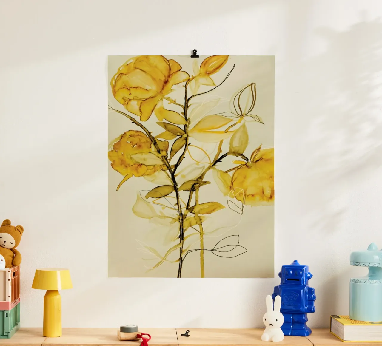 Rosebush Yellow poster con telaio in alluminio da Leigh Viner