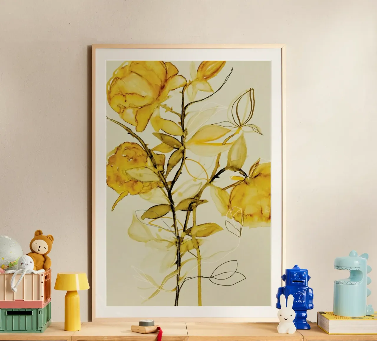 Rosebush Yellow poster con telaio in alluminio da Leigh Viner