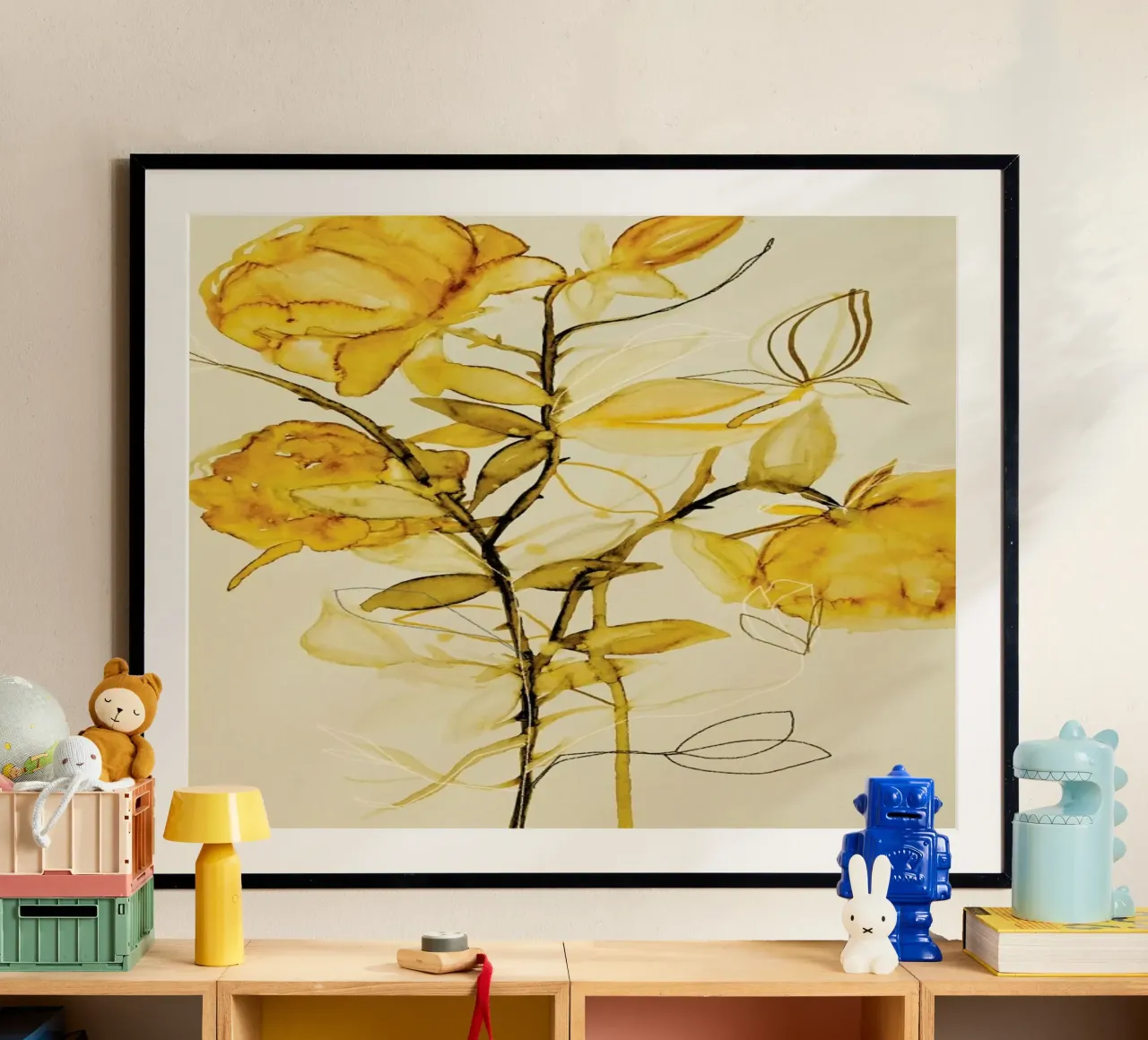 Rosebush Yellow poster con telaio in alluminio da Leigh Viner