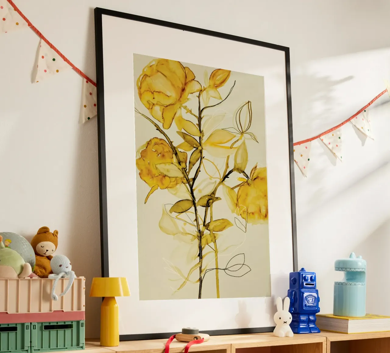 Rosebush Yellow poster con telaio in alluminio da Leigh Viner