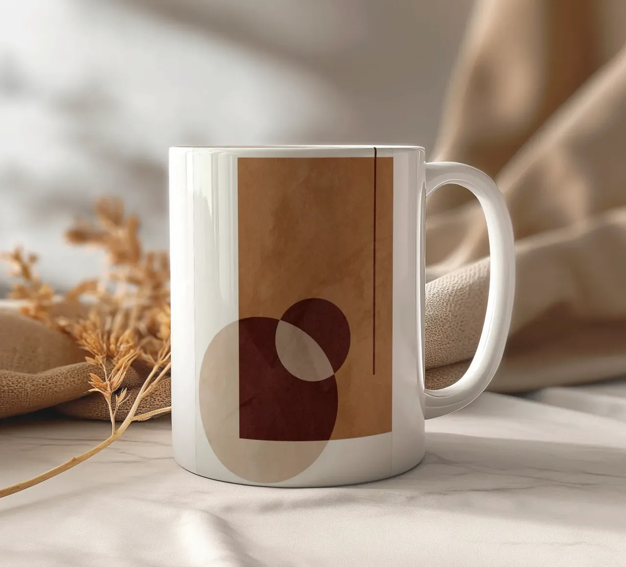 geometric shapes circles rectangle lines overlapping shapes ceramic mug by Leslie Anne Kriz