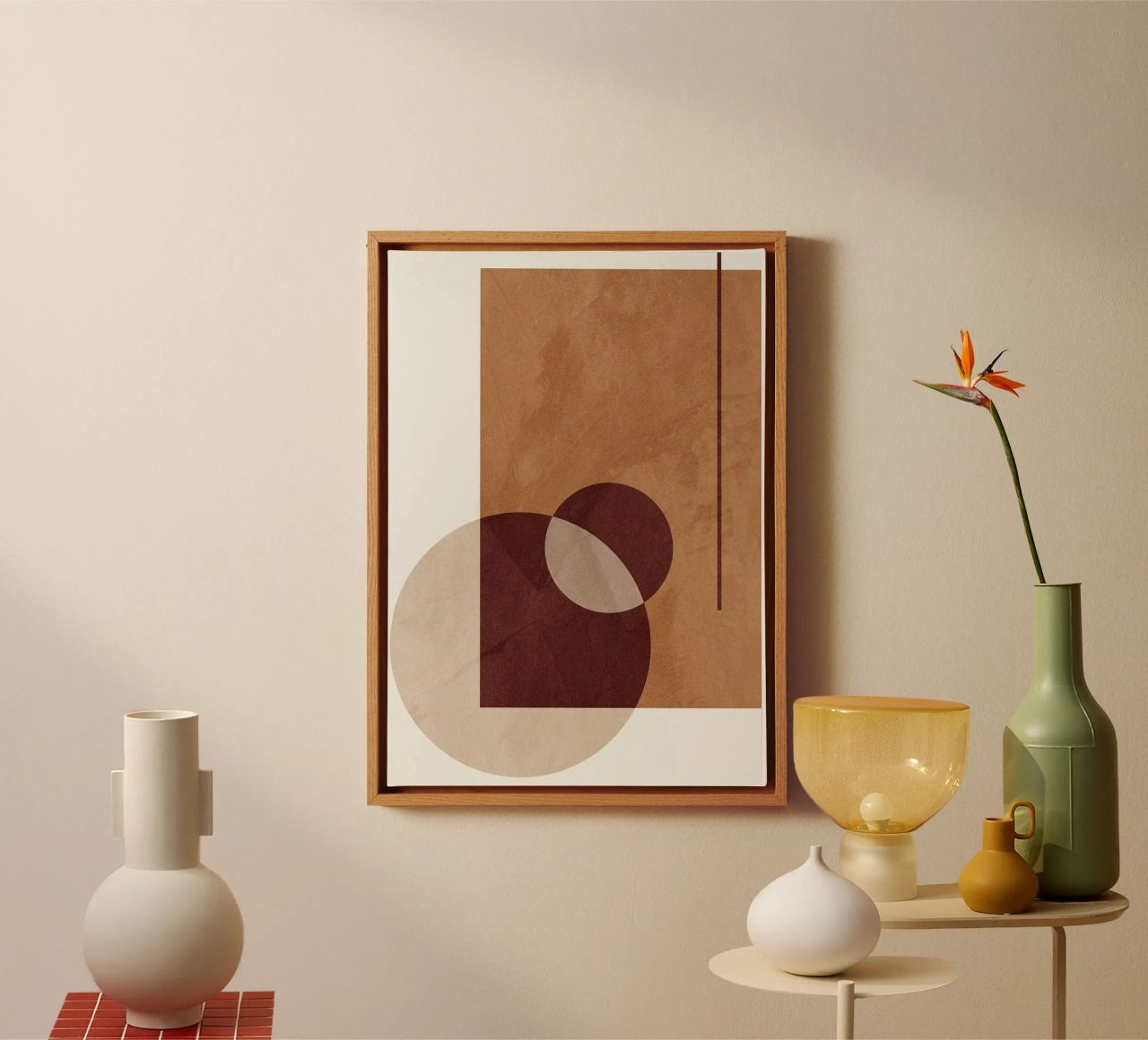geometric shapes circles rectangle lines overlapping shapes canvas by Leslie Anne Kriz