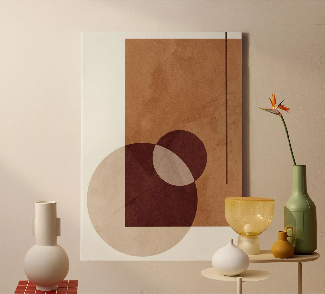 geometric shapes circles rectangle lines overlapping shapes canvas by Leslie Anne Kriz