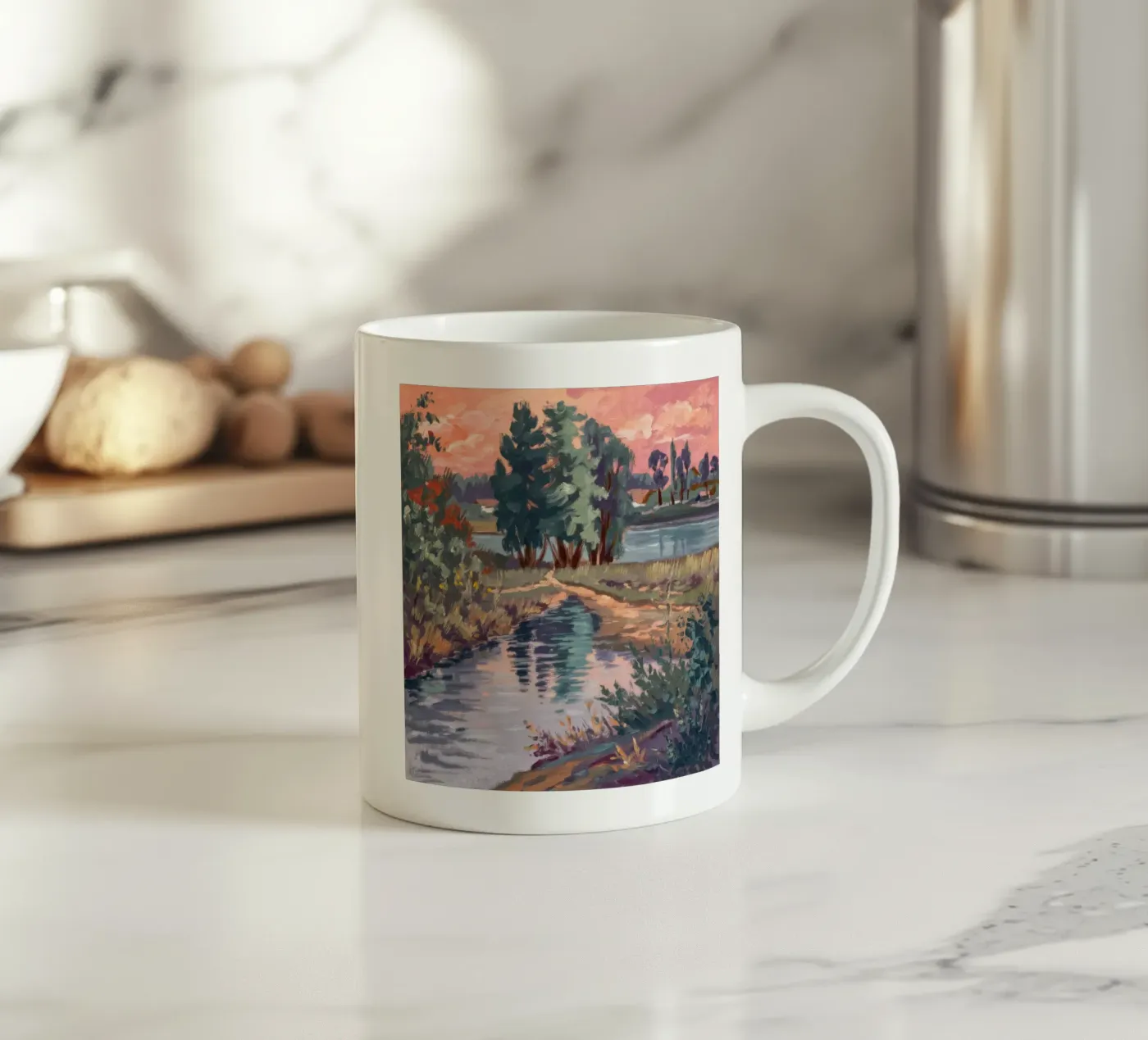 Rustic Stream Serenity ceramic mug by Verve Pigments