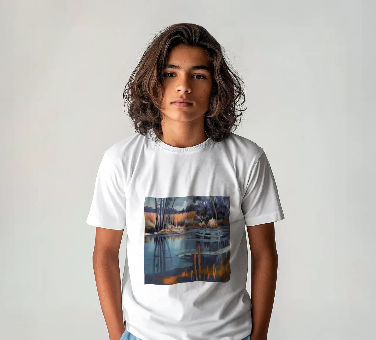 Marshland Twilight Glow kids t-shirt by Verve Pigments