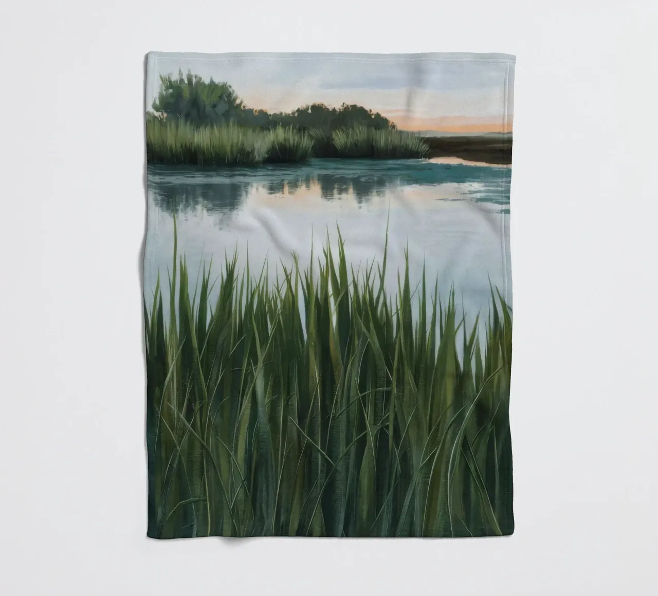 Verdant Marshland Serenity fleece blanket by Verve Pigments