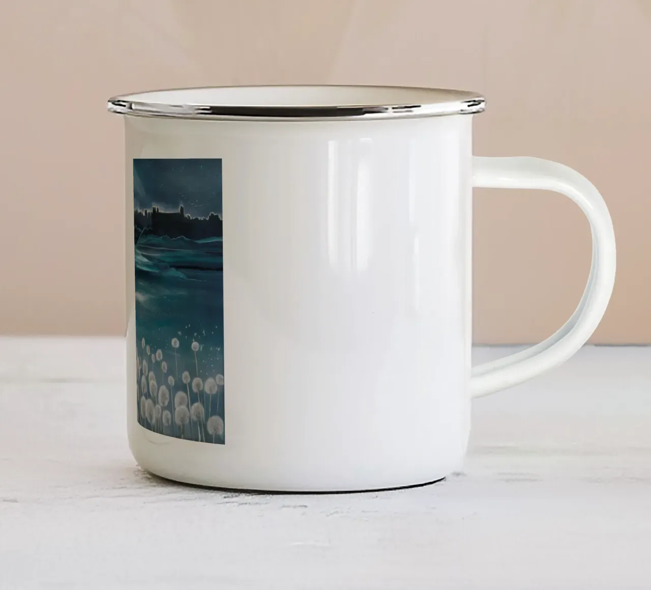 Paesaggio onirico etereo del dente di leone tazza in smalto da Verve Pigments