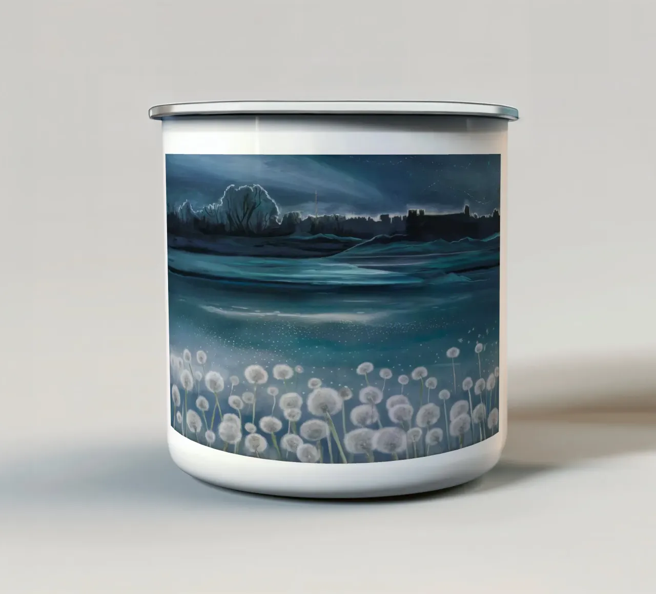 Paesaggio onirico etereo del dente di leone tazza in smalto da Verve Pigments