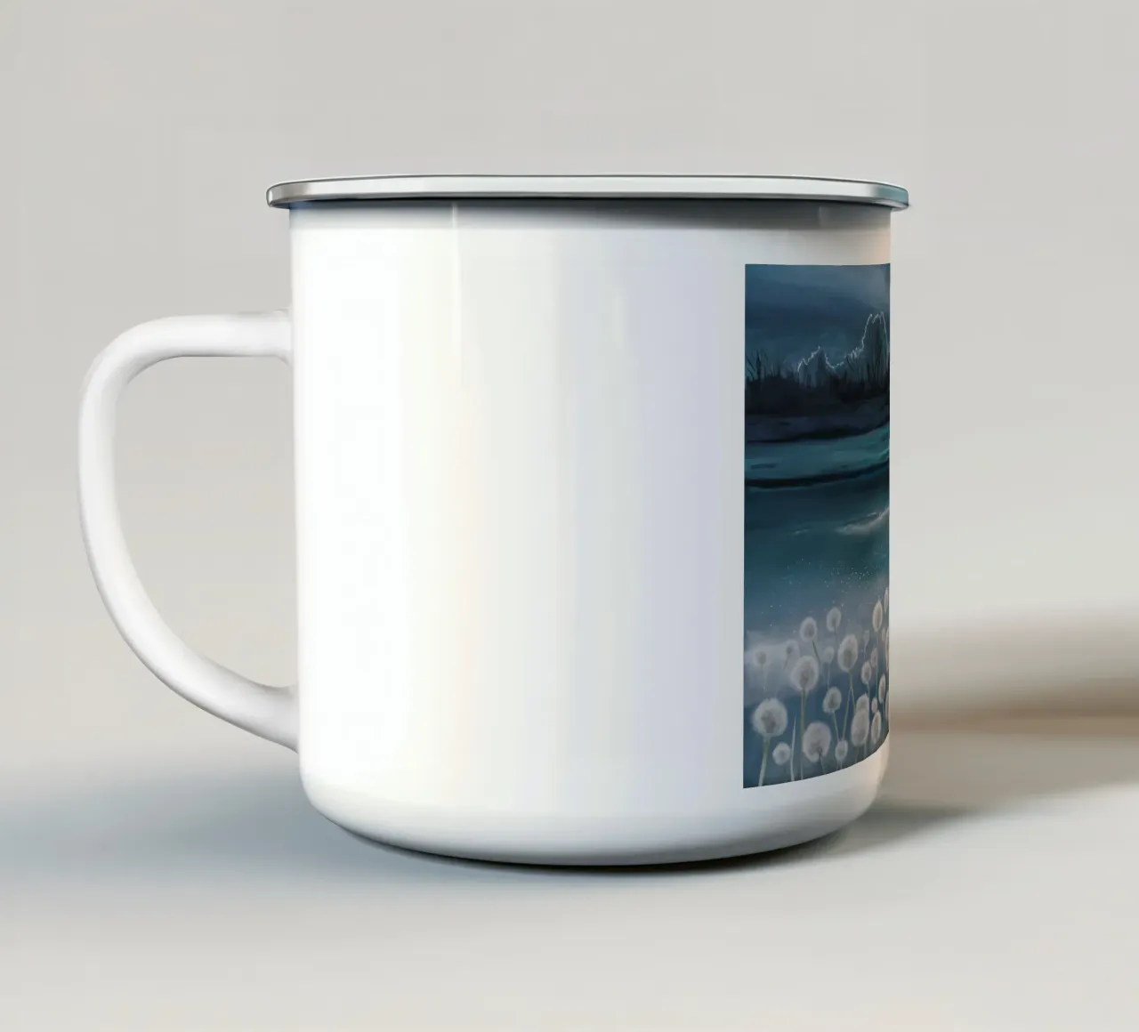 Paesaggio onirico etereo del dente di leone tazza in smalto da Verve Pigments