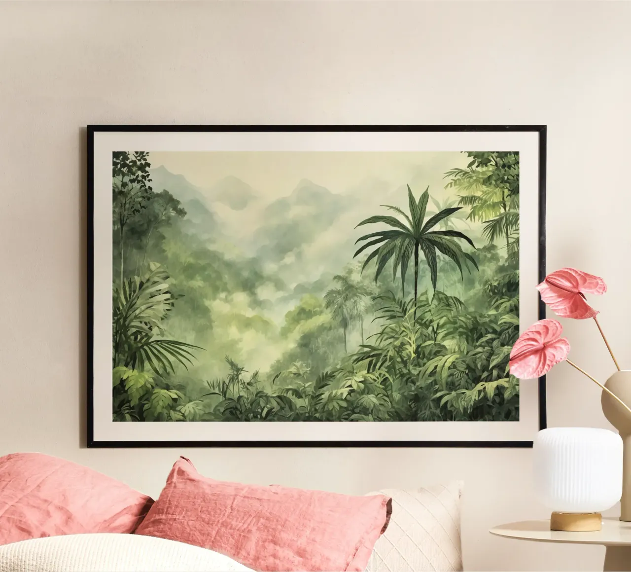 Palmeto tropicale Fuga verde e lussureggiante poster con telaio in alluminio da Andrea Haase Modern Home