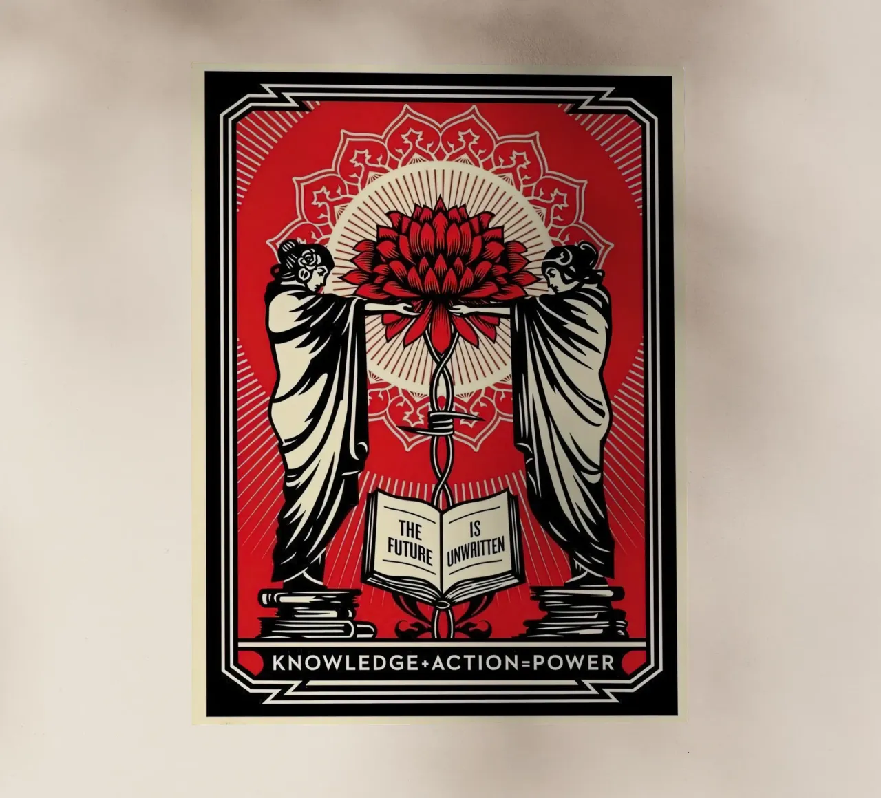 Shepard Fairey Screen Print Knowledge + Action Red & Black E backlit film by American Poster