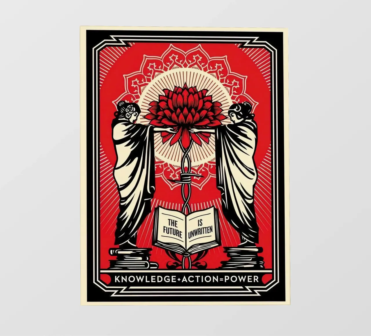 Shepard Fairey Screen Print Knowledge + Action Red & Black E backlit film by American Poster