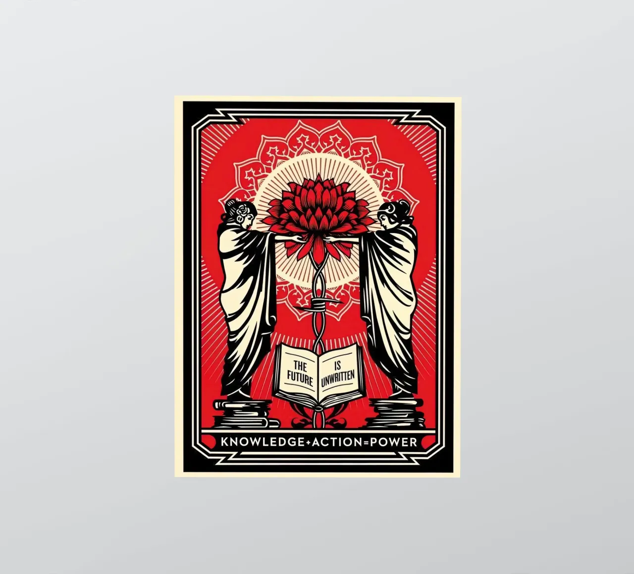 Shepard Fairey Sérigraphie Knowledge + Action Rouge & Noir E autocollant de American Poster